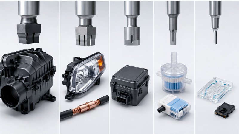 Typical applications range from large automotive parts to medical and microfluidic components.