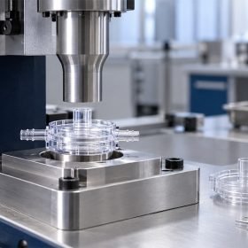 illustration of ultrasonic welding equipment with a clear medical plastic housing illustration of ultrasonic welding equipment with a clear medical plastic housing